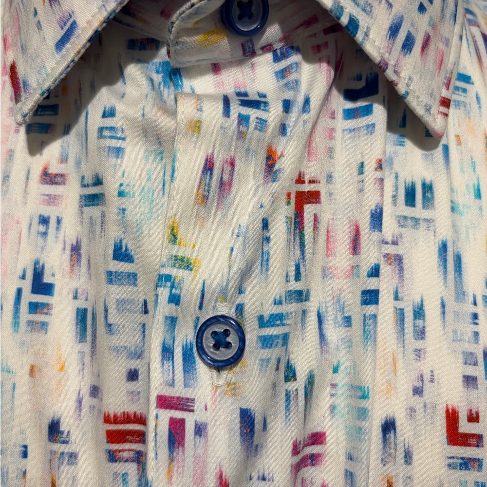 Robert Graham Mens White Shirt with Multicolor Abstract Print - Picture 2 of 3